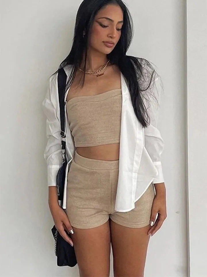 Crop Top And High Waisted Shorts Set